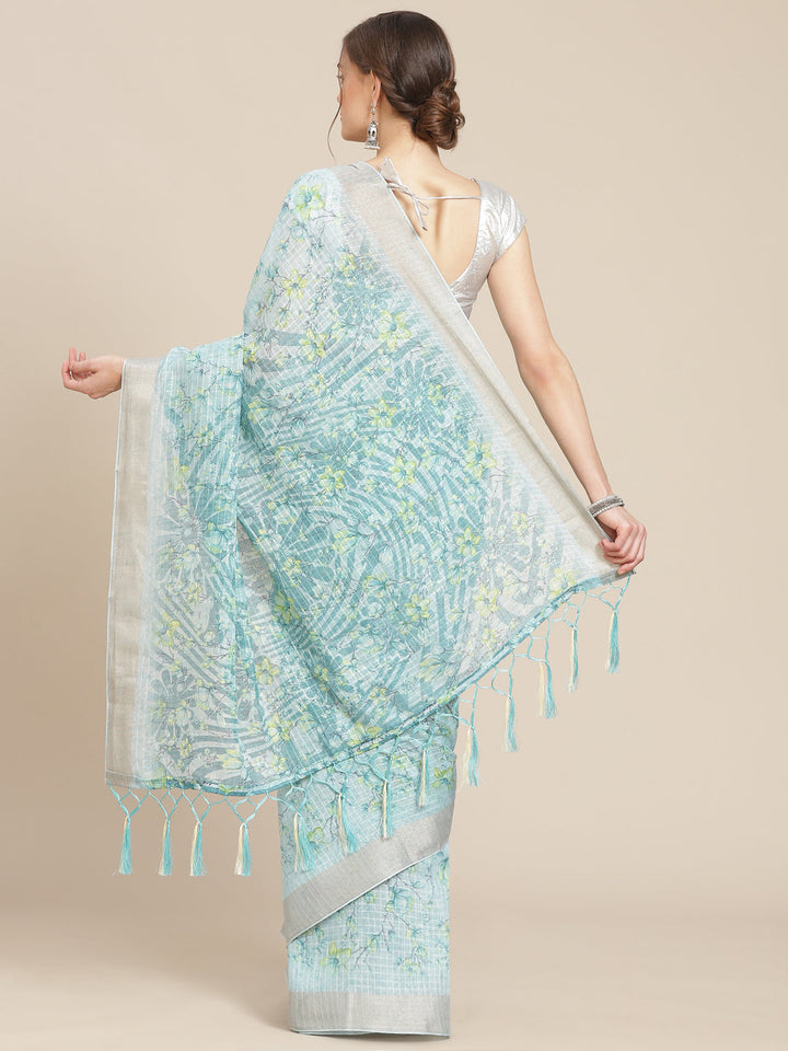 Digital Floral Printed With Zari Border Cotton Saree