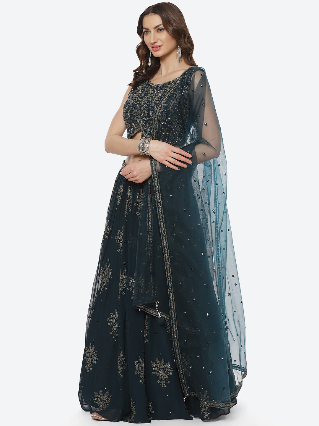Georgette Lehenga Paired With Matching Crop Top