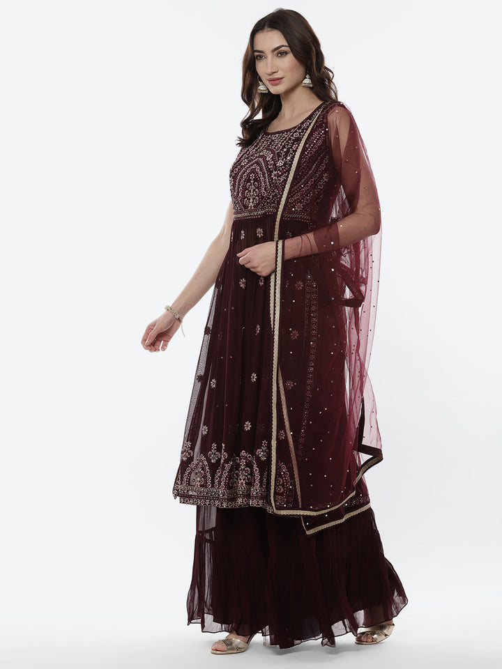 Resham Mirror Booti Georgette Stitched Salwar Kameez With Net Dupatta