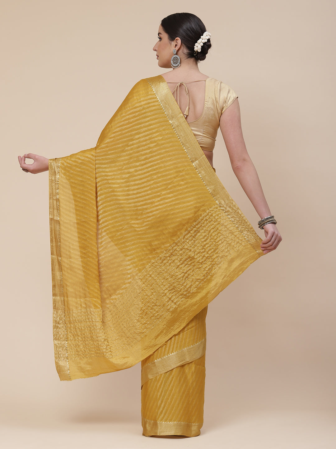 Striped Brocade Georgette Plain Saree