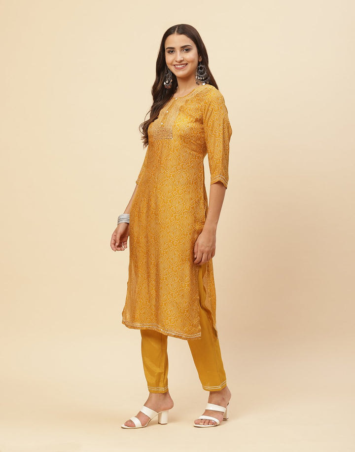 Mirror Work Printed Cotton Muslin Kurti With Pant