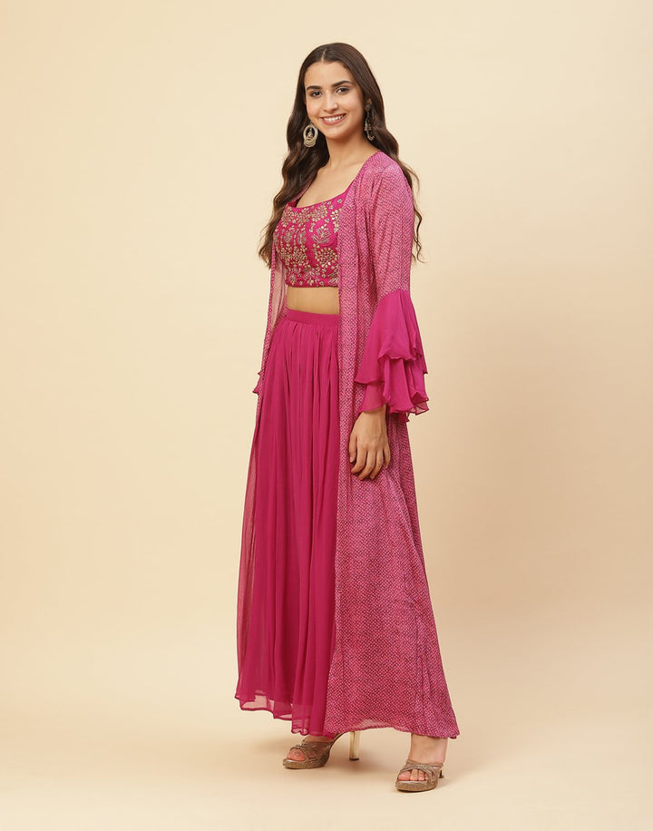 Zari Embroidered Art Crepe Salwar Kameez Stitched Suit With Jacket