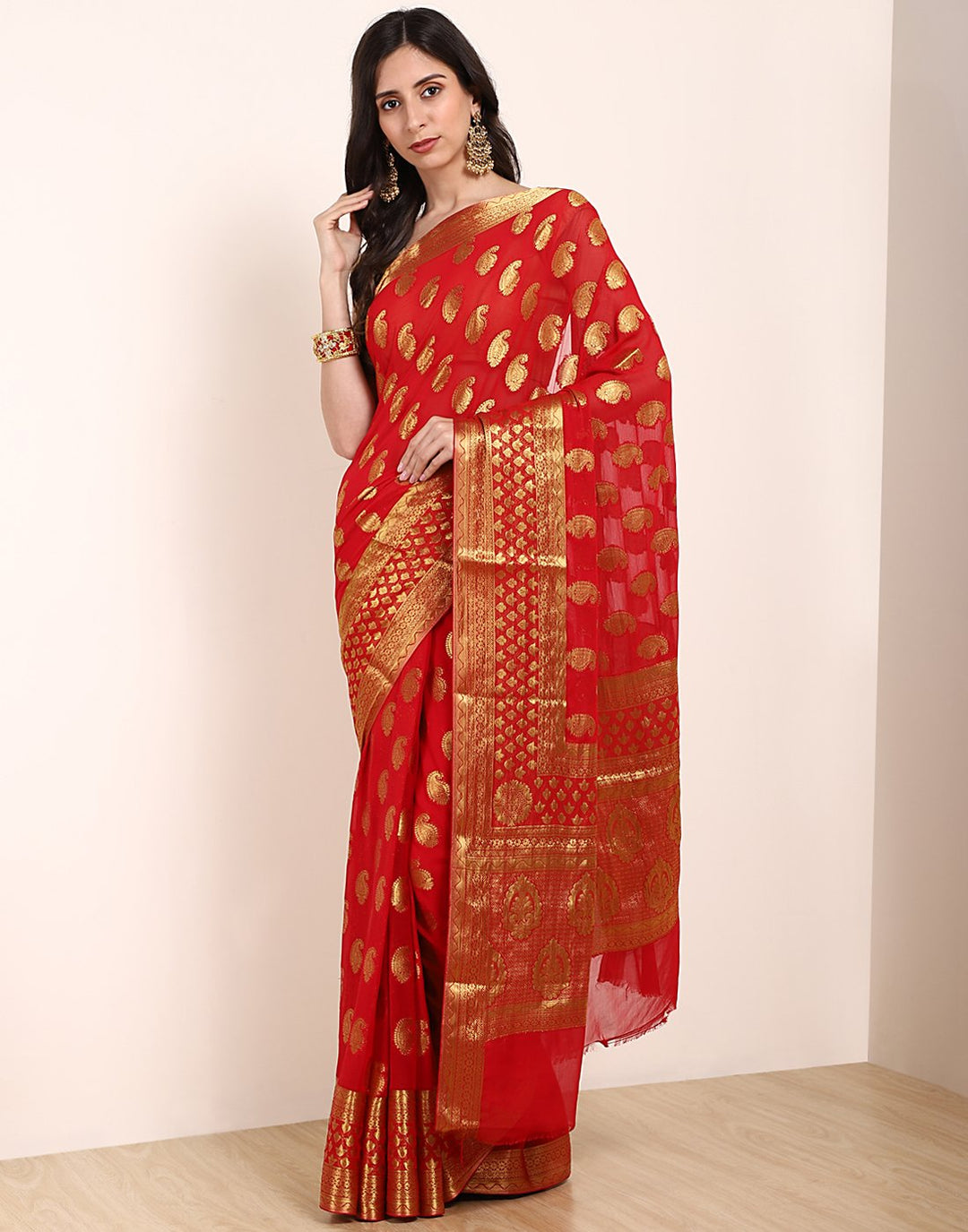 Red Art Chiffon Saree