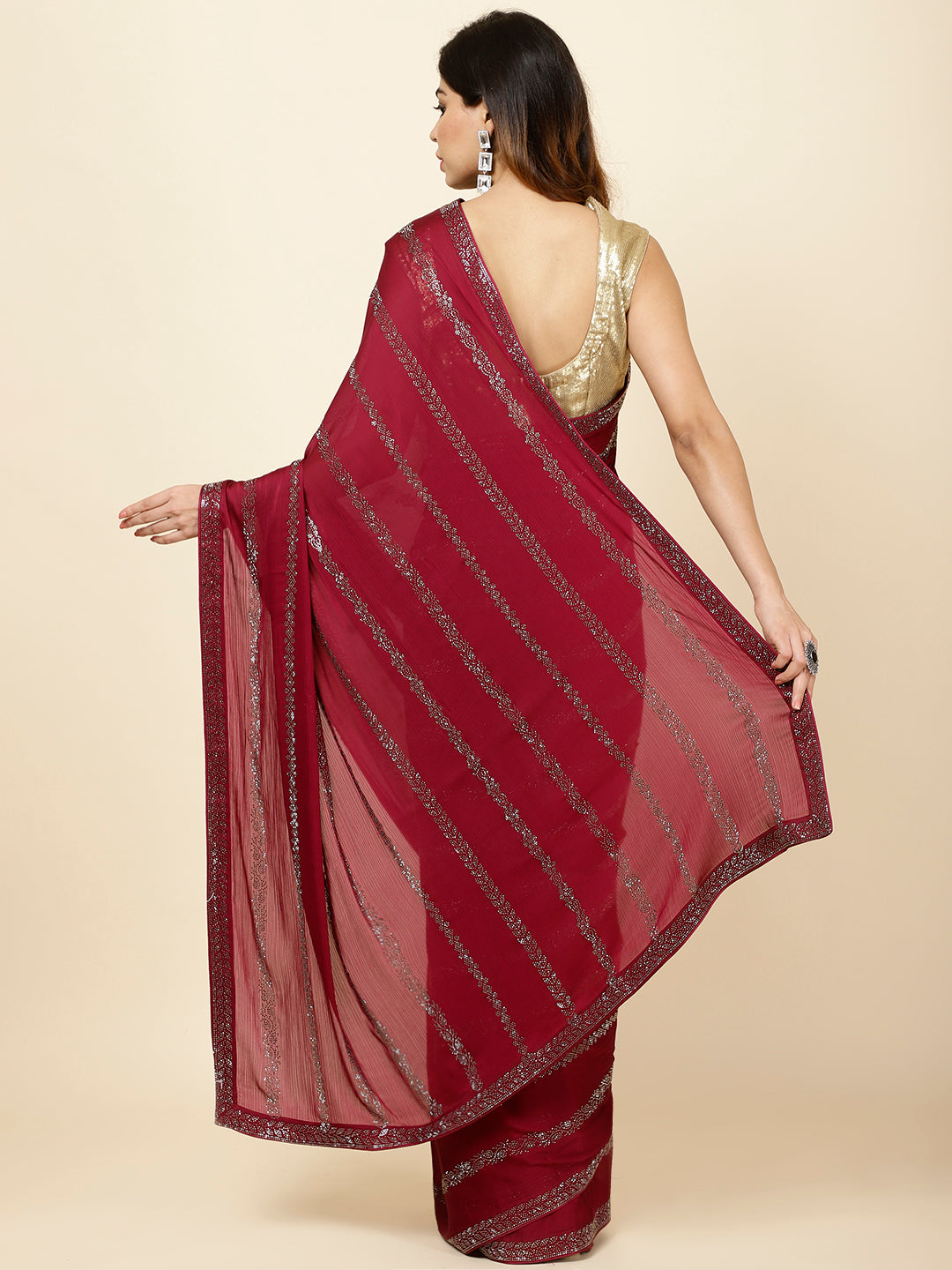 Stone Embroidered Chiffon Saree