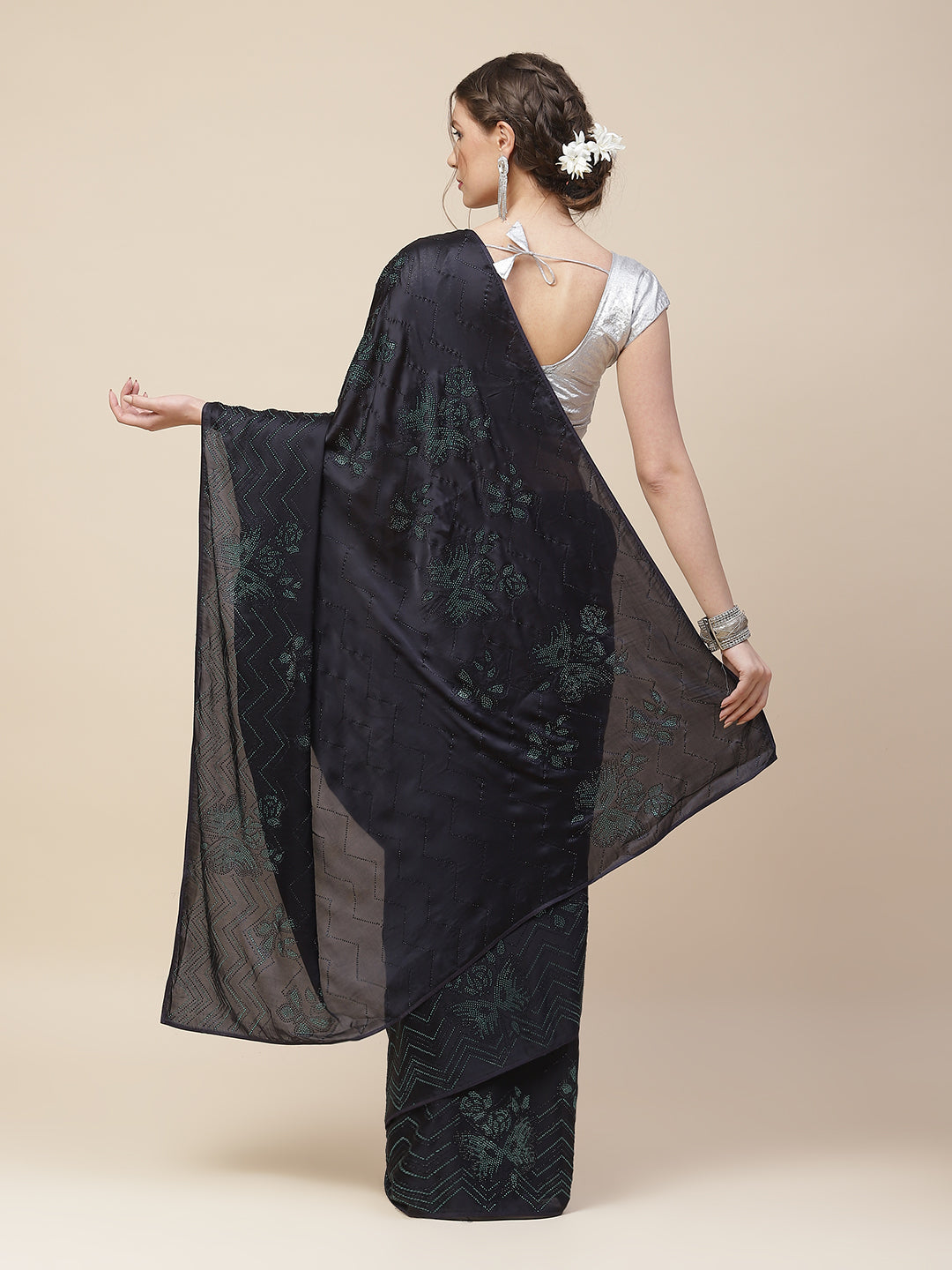 Stone Embroidered Satin Saree