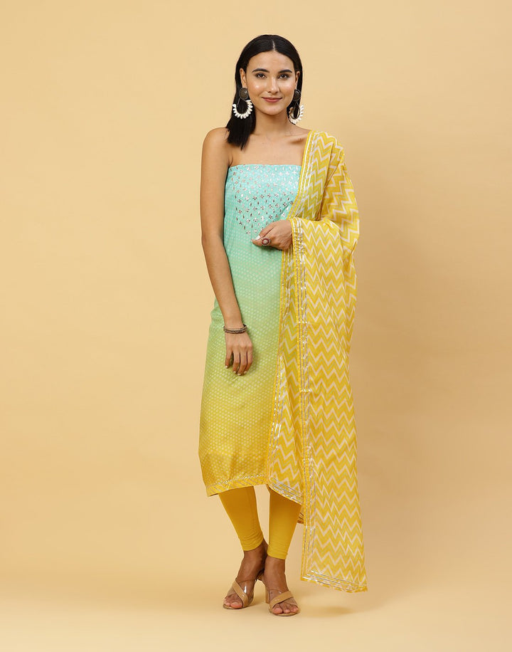Printed Muslin Suit Piece With Organza Dupatta