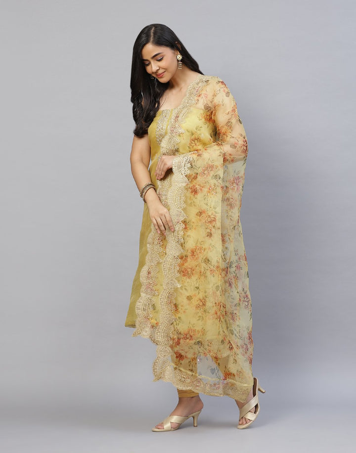 Embroidered Organza Kora Suit Piece