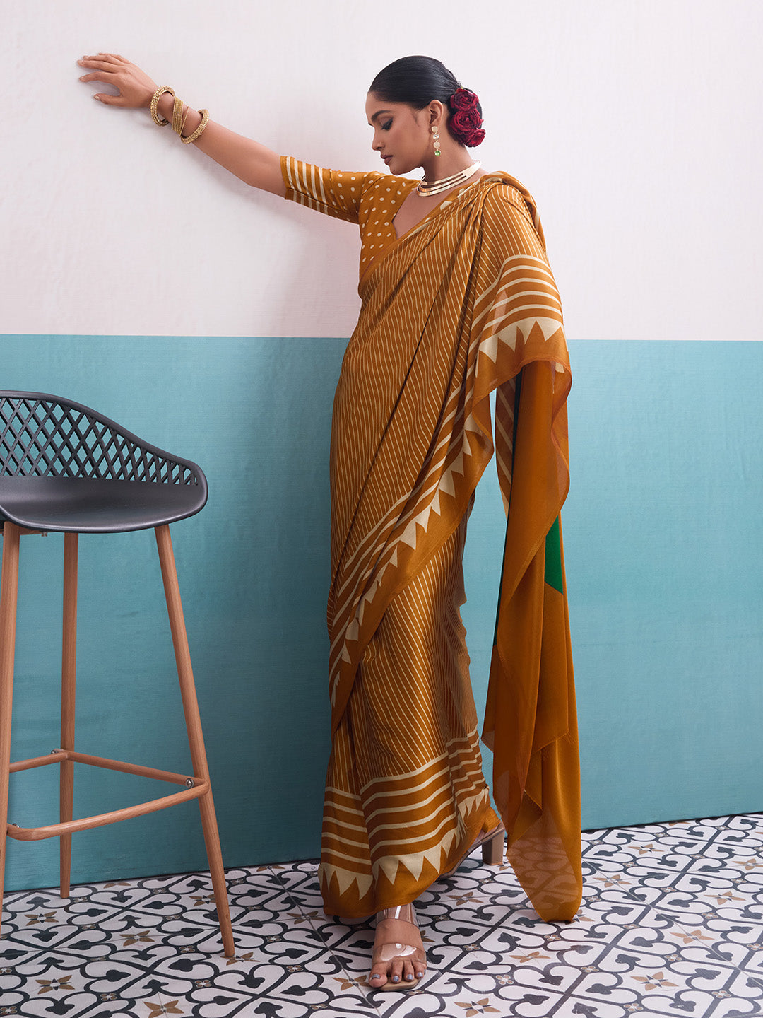 Printed Satin Saree