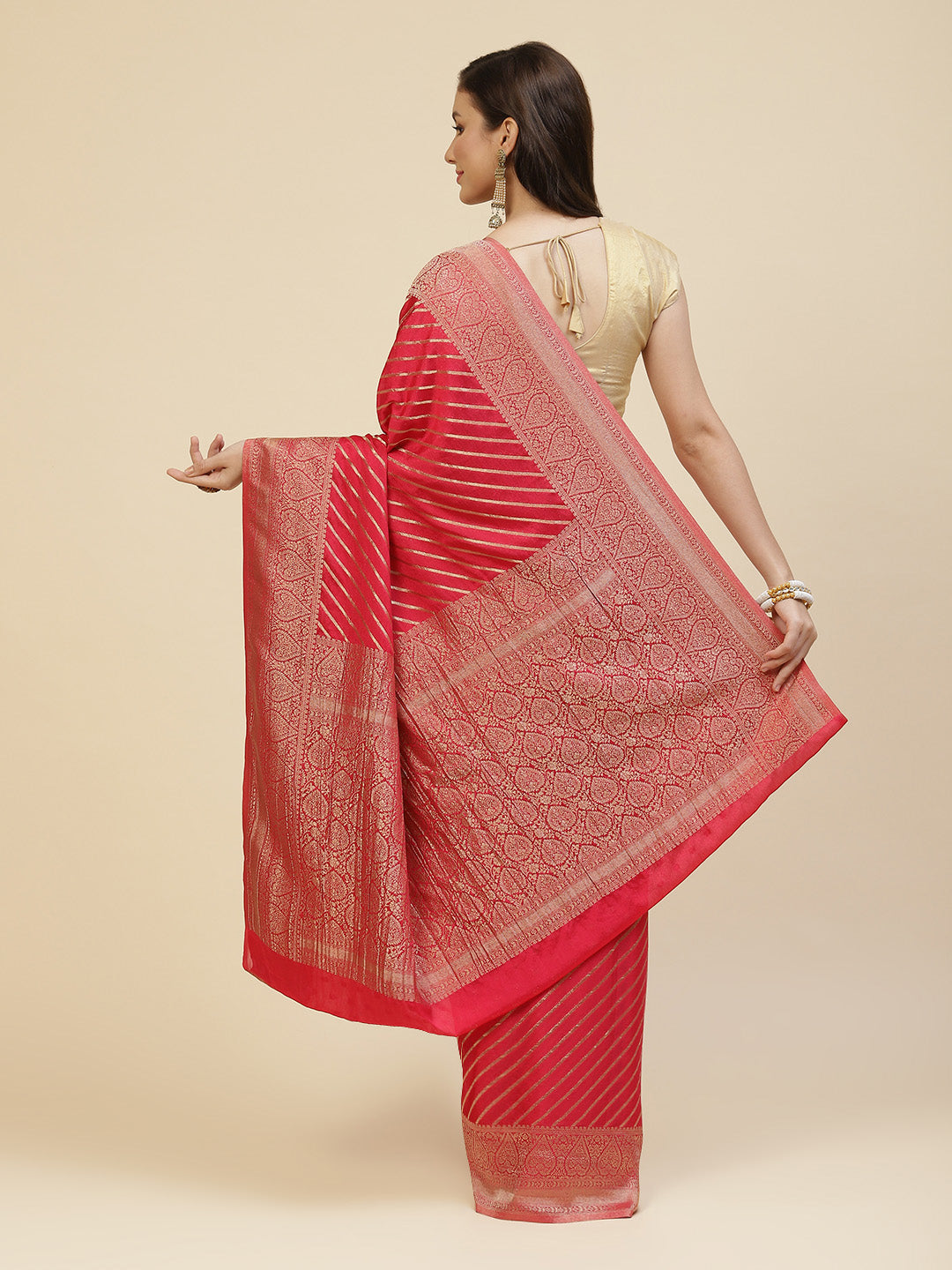 Stripes Zari Jaal Crepe Woven Saree