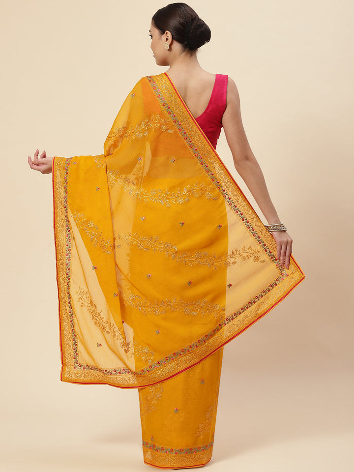 Resham Embroidered Chiffon Saree