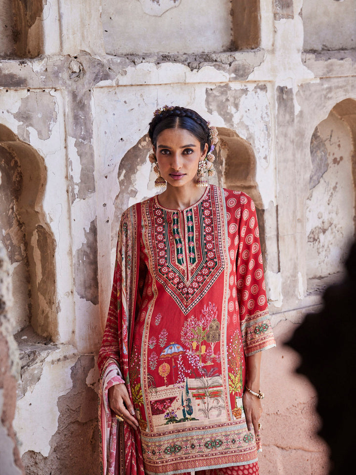 Digital Printed Georgette Kurta With Sharara &amp; Dupatta