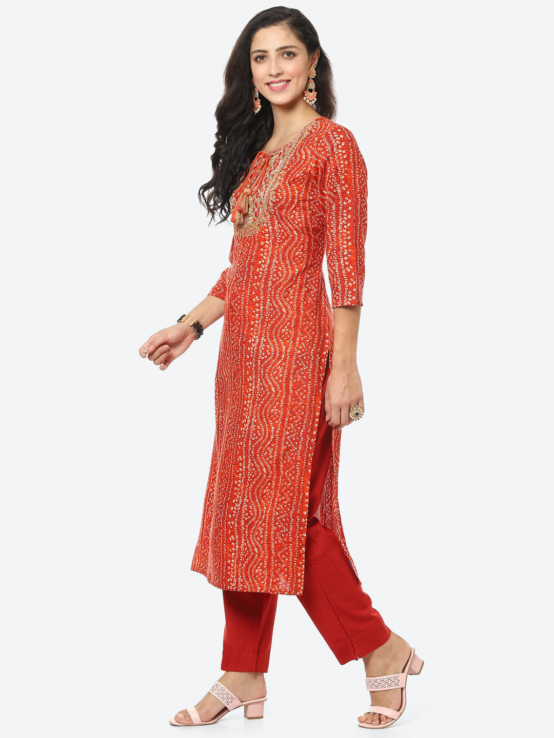 Yoke Embroided Bandhani Printed Cotton Kurti