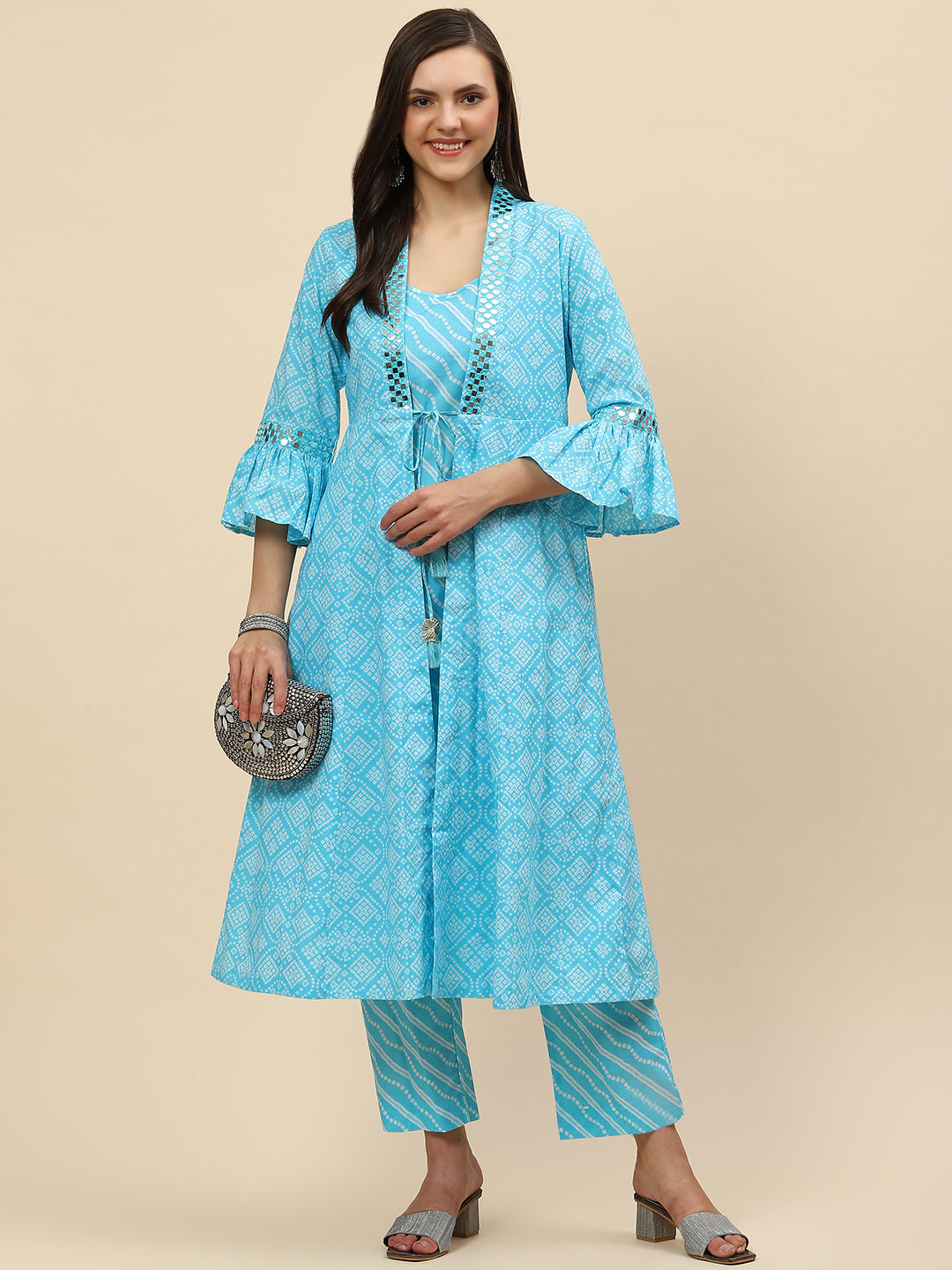 Printed Cotton kurta With Pants &amp; Jacket