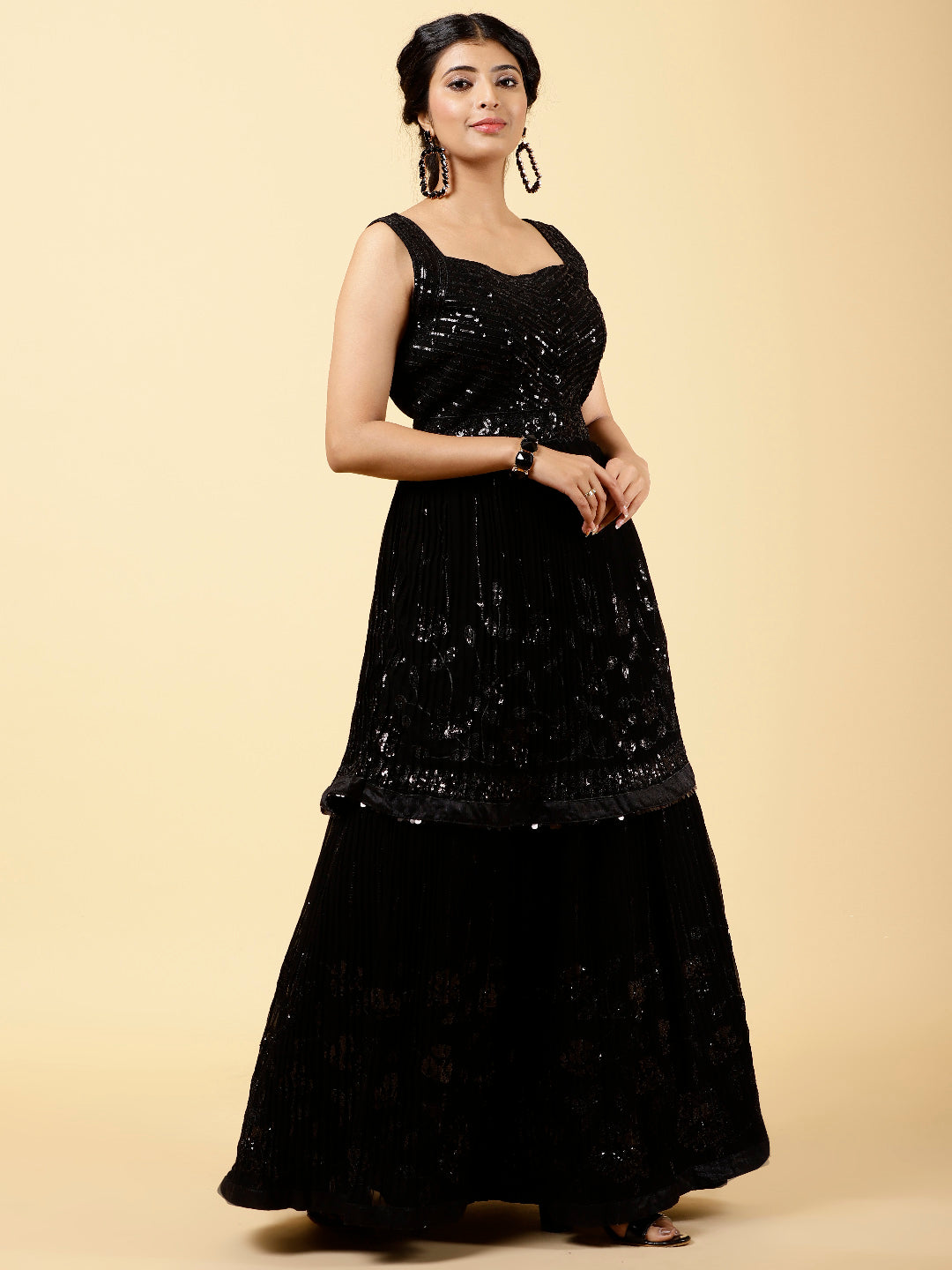 Sequin Embroidered Georgette Choli With Lehenga &amp; Dupatta