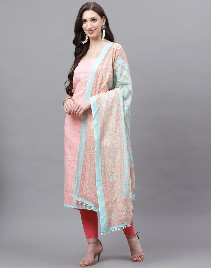 Cotton Embroidered Suit piece with printed dupatta