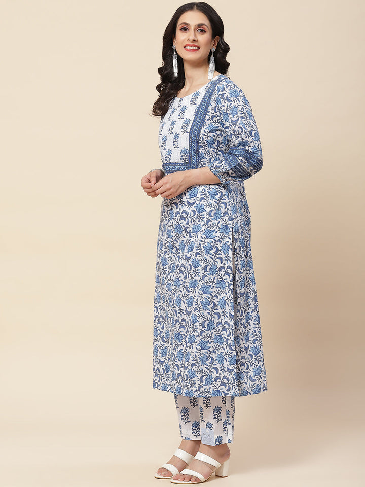 Floral Printed Cotton Kurta With Pants