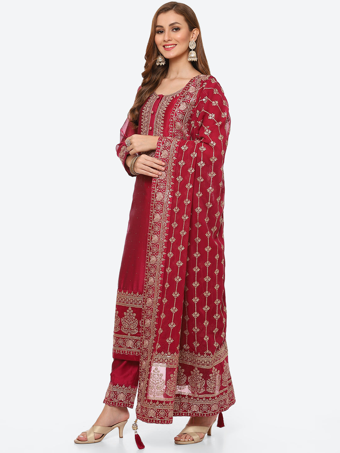 Zari Ghera Chanderi Kurta With Pant &amp; Chanderi Dupatta