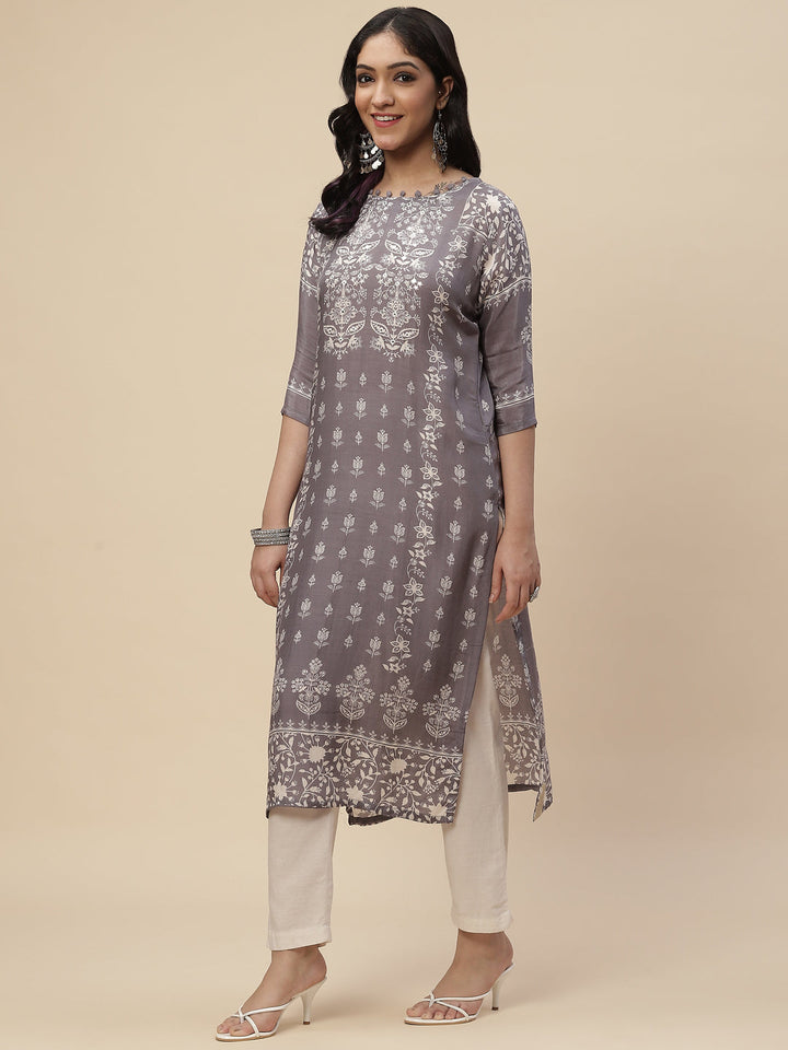 Neck Mirror Work  Printed Cotton Kurta