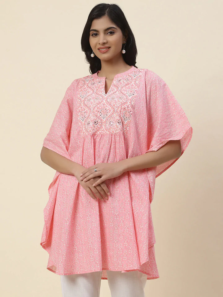 Yoke embroidered Cotton Kaftan Kurti