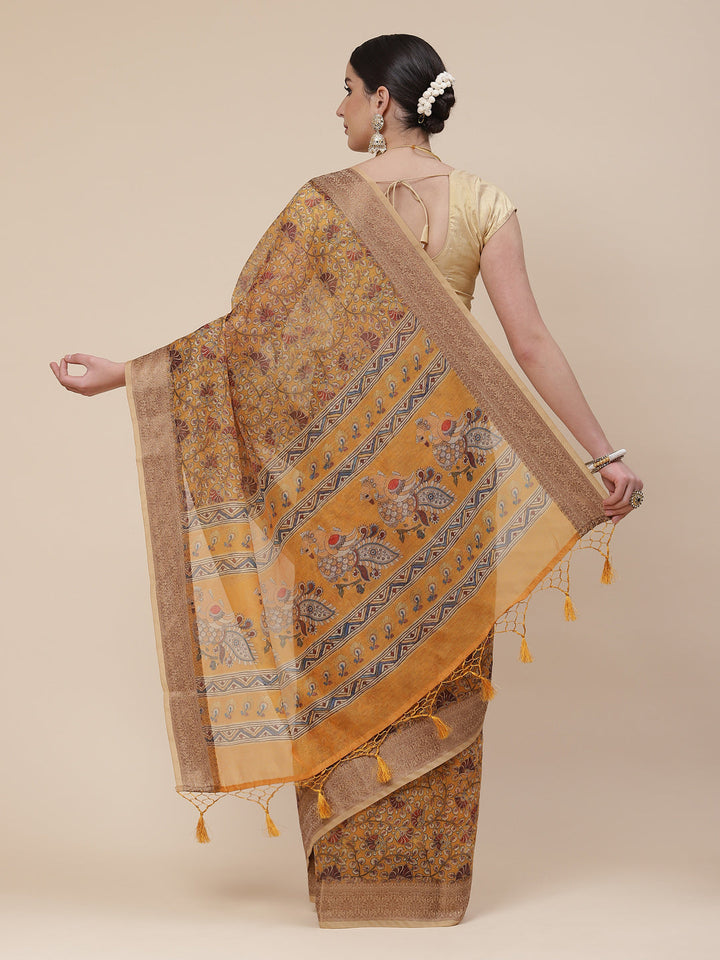 Digital Floral Printed Banarasi Pallu Cotton Saree