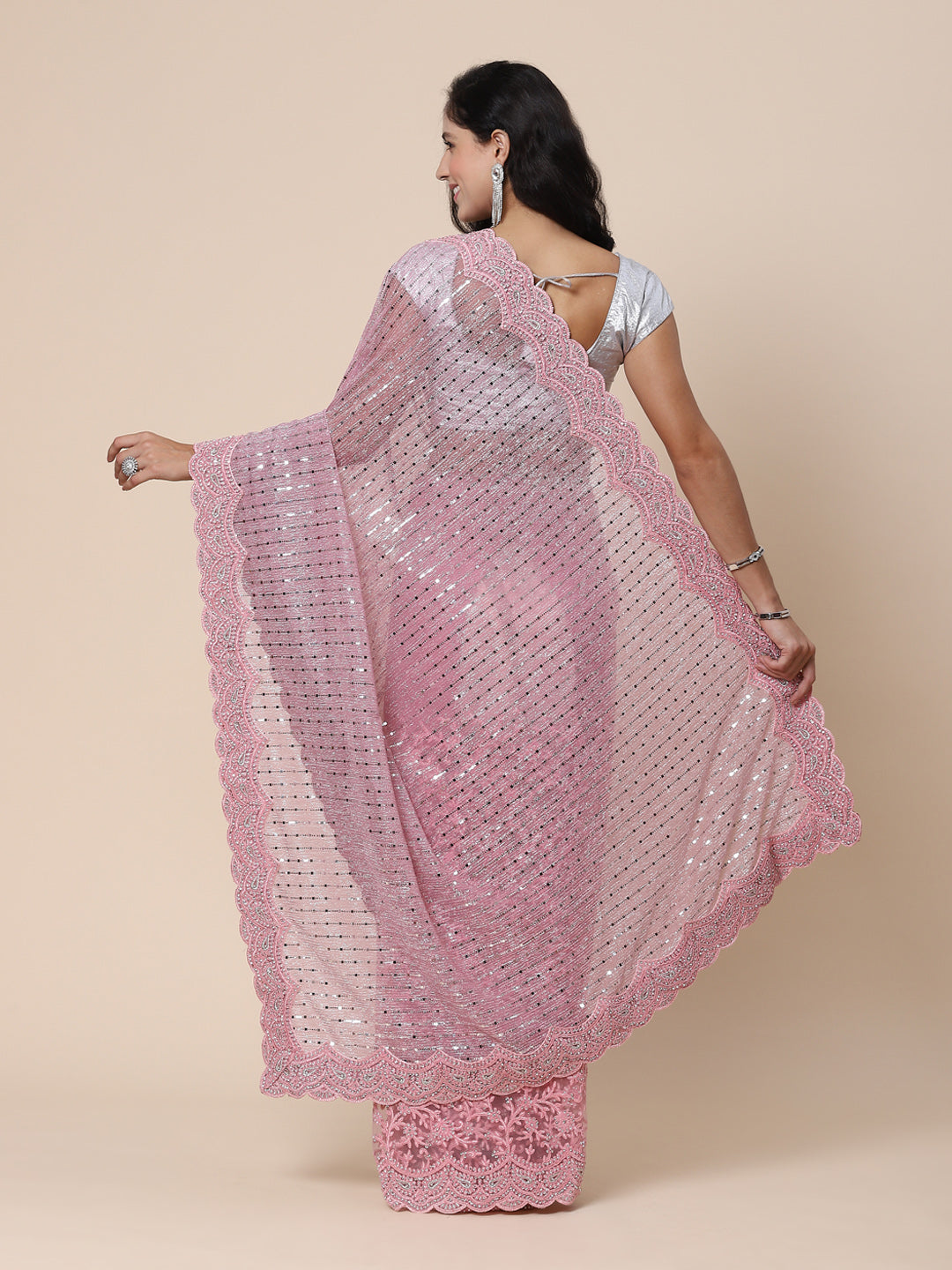 Stone work Handloom Net Embroidered Saree