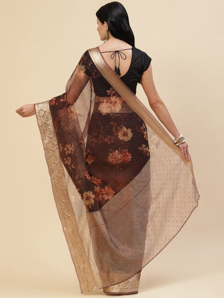 Digital Floral Stone Satin Printed Saree