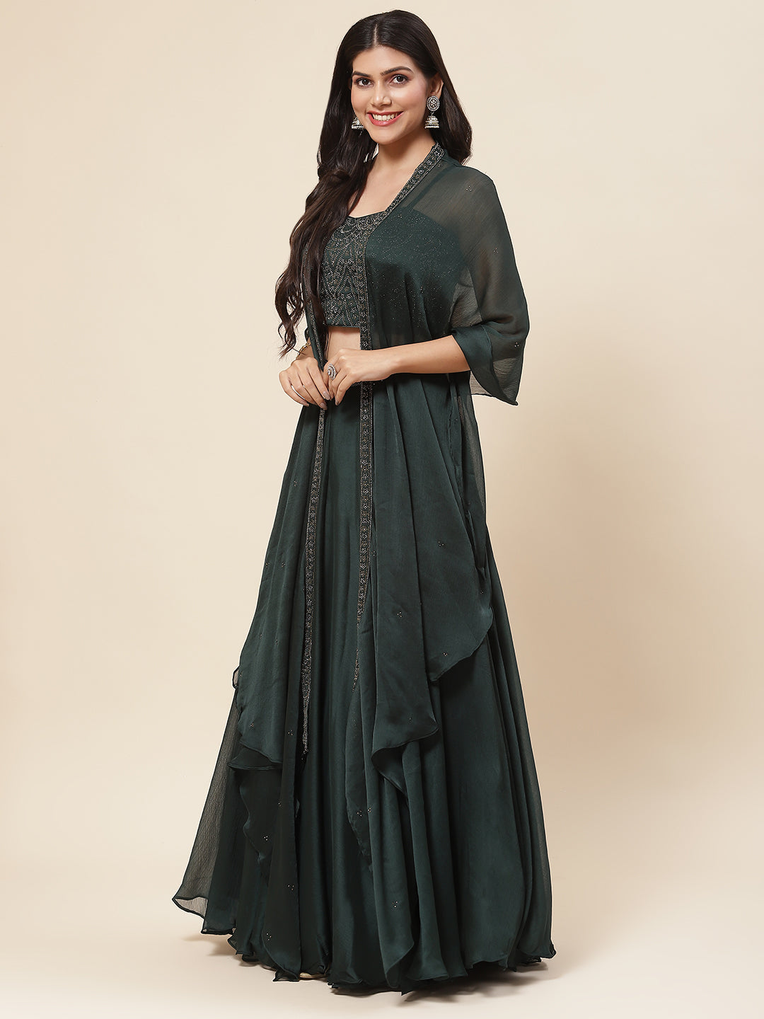 Swarovski Jaal Georgette Choli With Lehenga &amp; Cape Dupatta