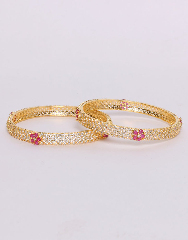 Elegant Gold Toned White with Coloured Stone Bangle Set