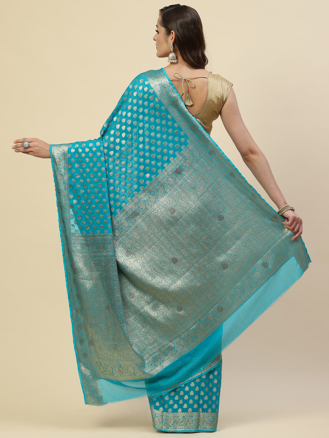 Antique Booti Georgette Plain Saree