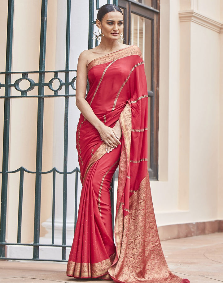 Red Woven Crepe Saree
