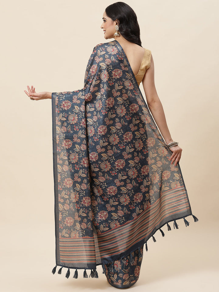 Digital Floral Printed Tussar Saree