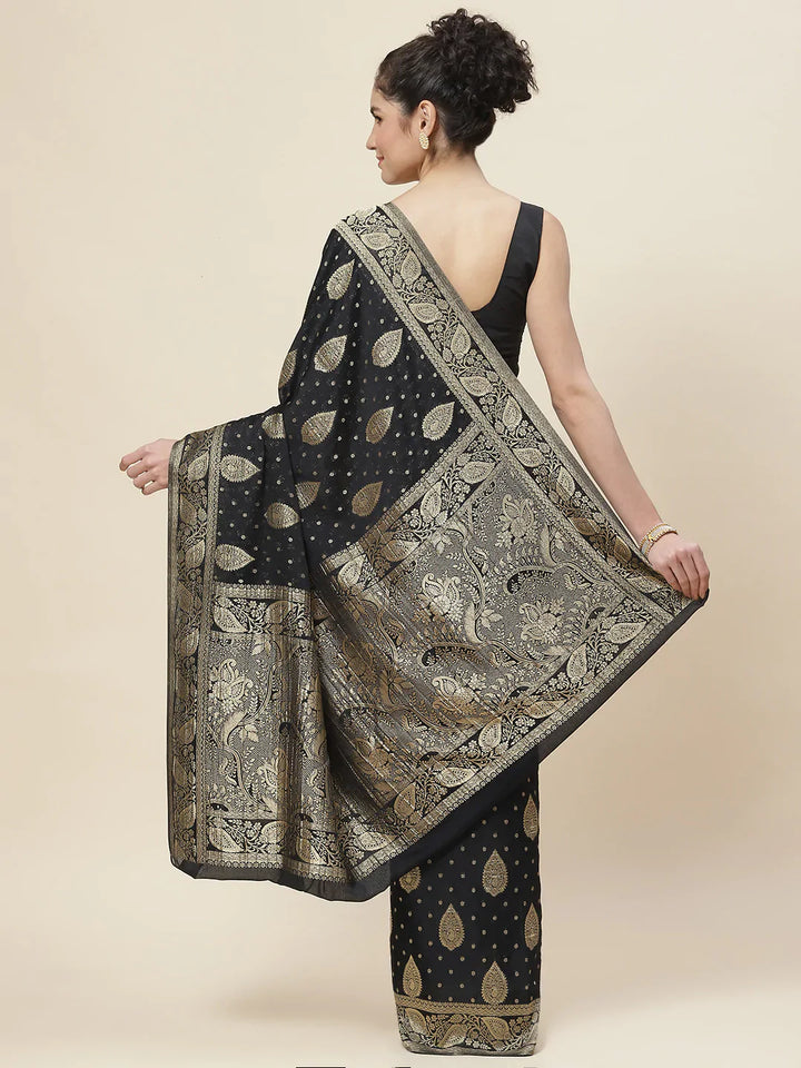 Zari Booti Crepe Plain Saree