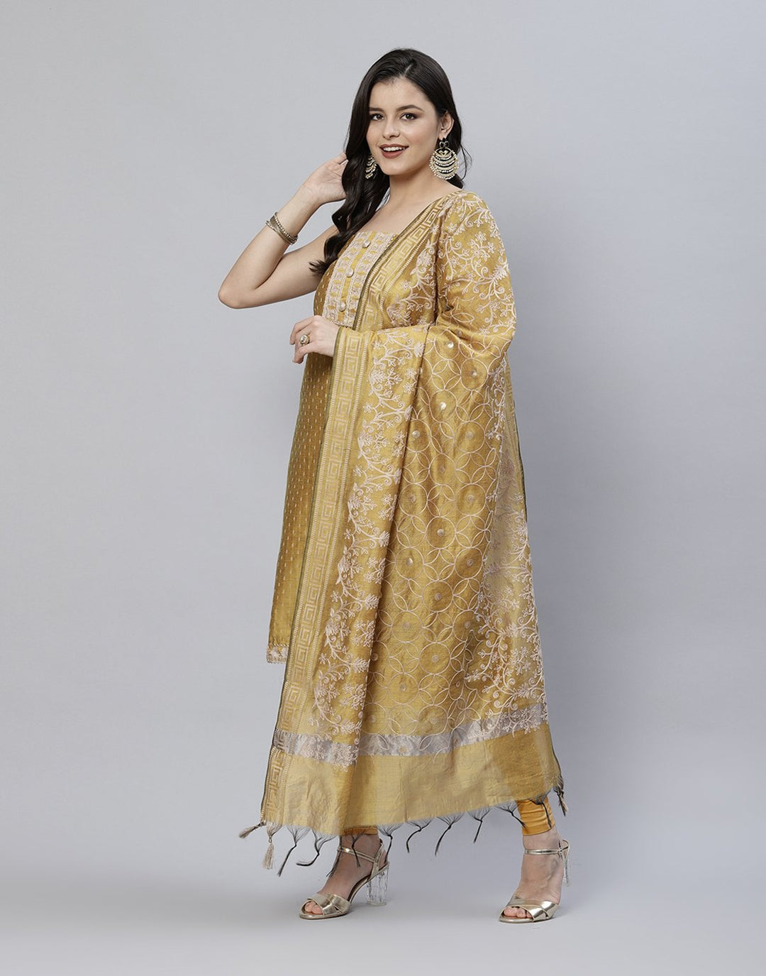 Chanderi Suit Piece With Embroidered Dupatta
