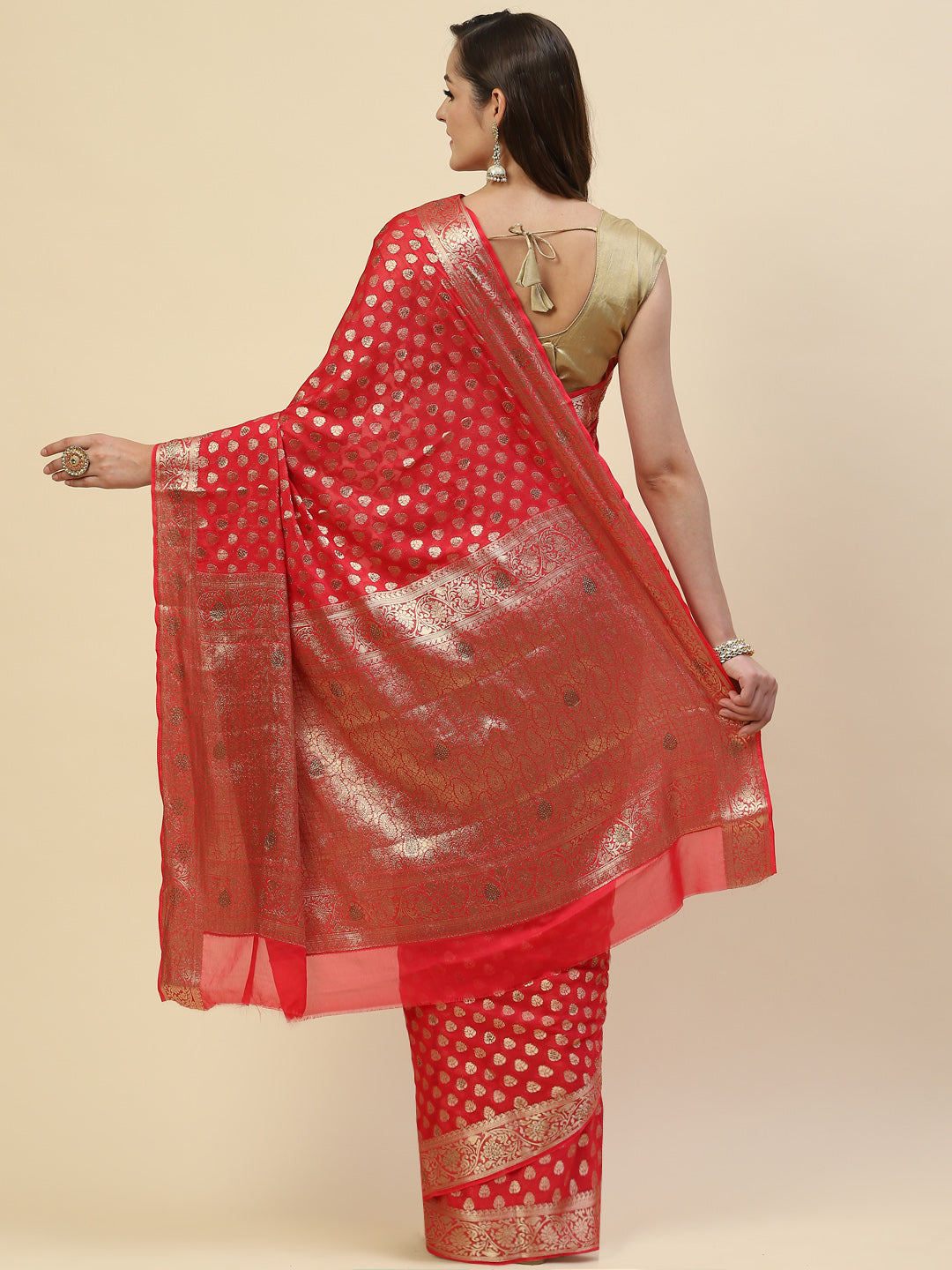 Antique Booti Georgette Plain Saree
