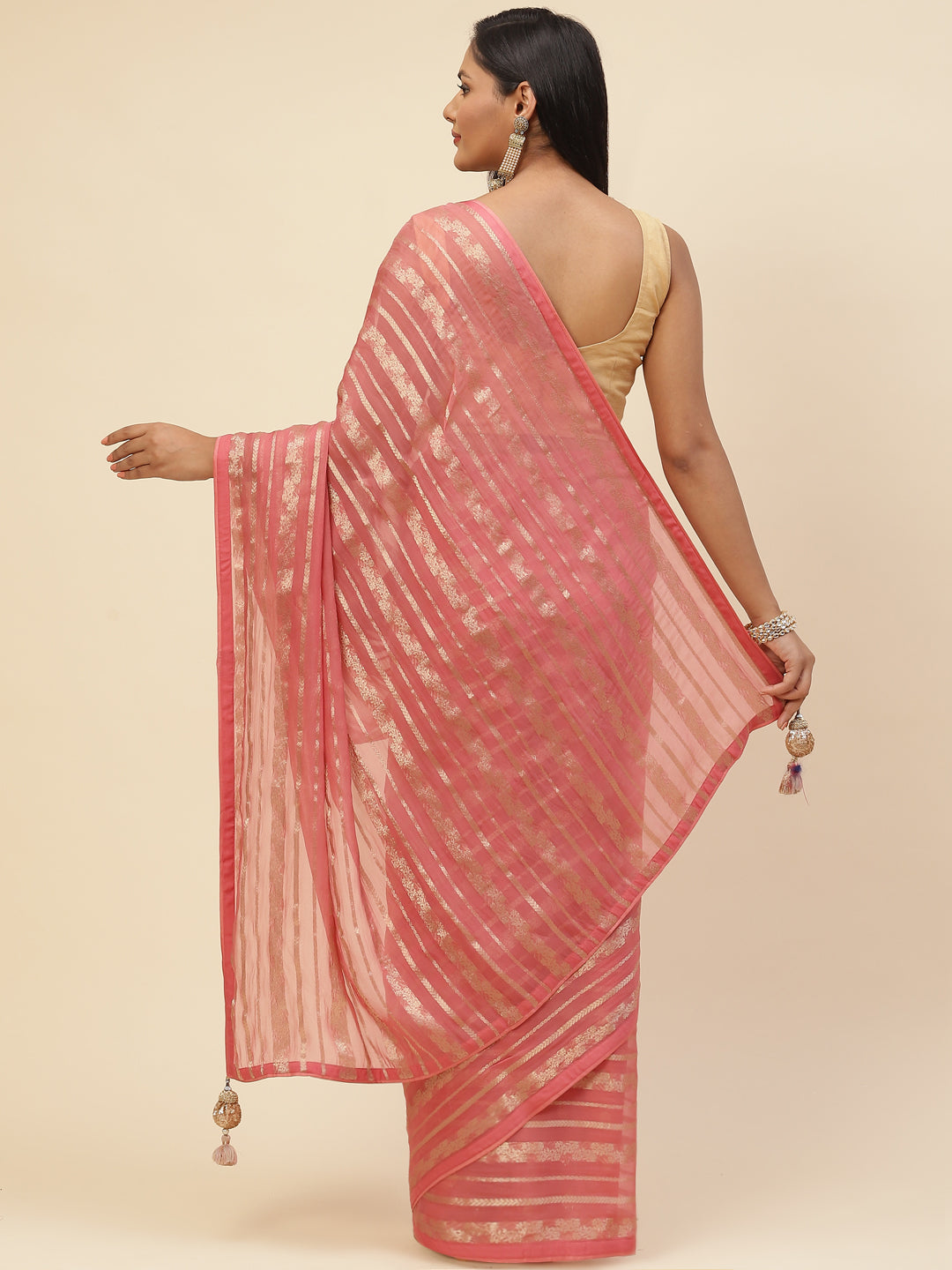 Zari Jaal Organza Plain Saree