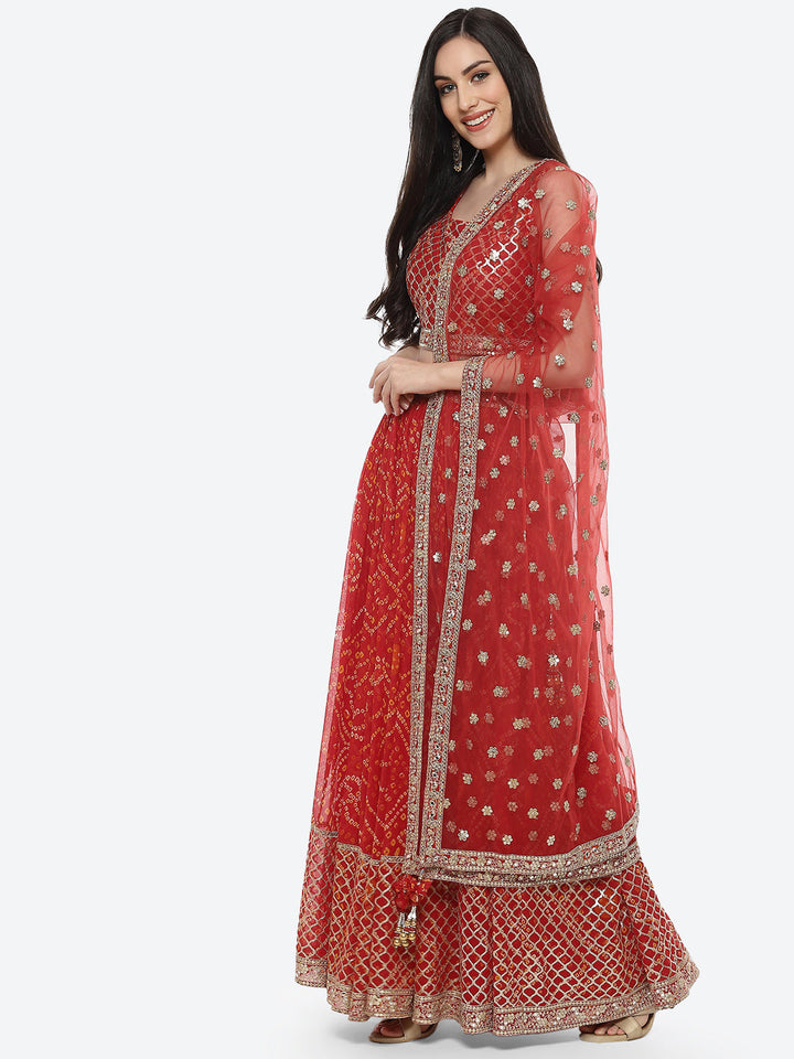 Bandhej Printed Georgette Lehenga With Choli and Net Dupatta