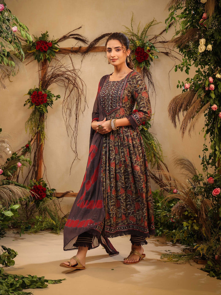 Floral Printed Muslin Kurta With Palazzo &amp; dupatta