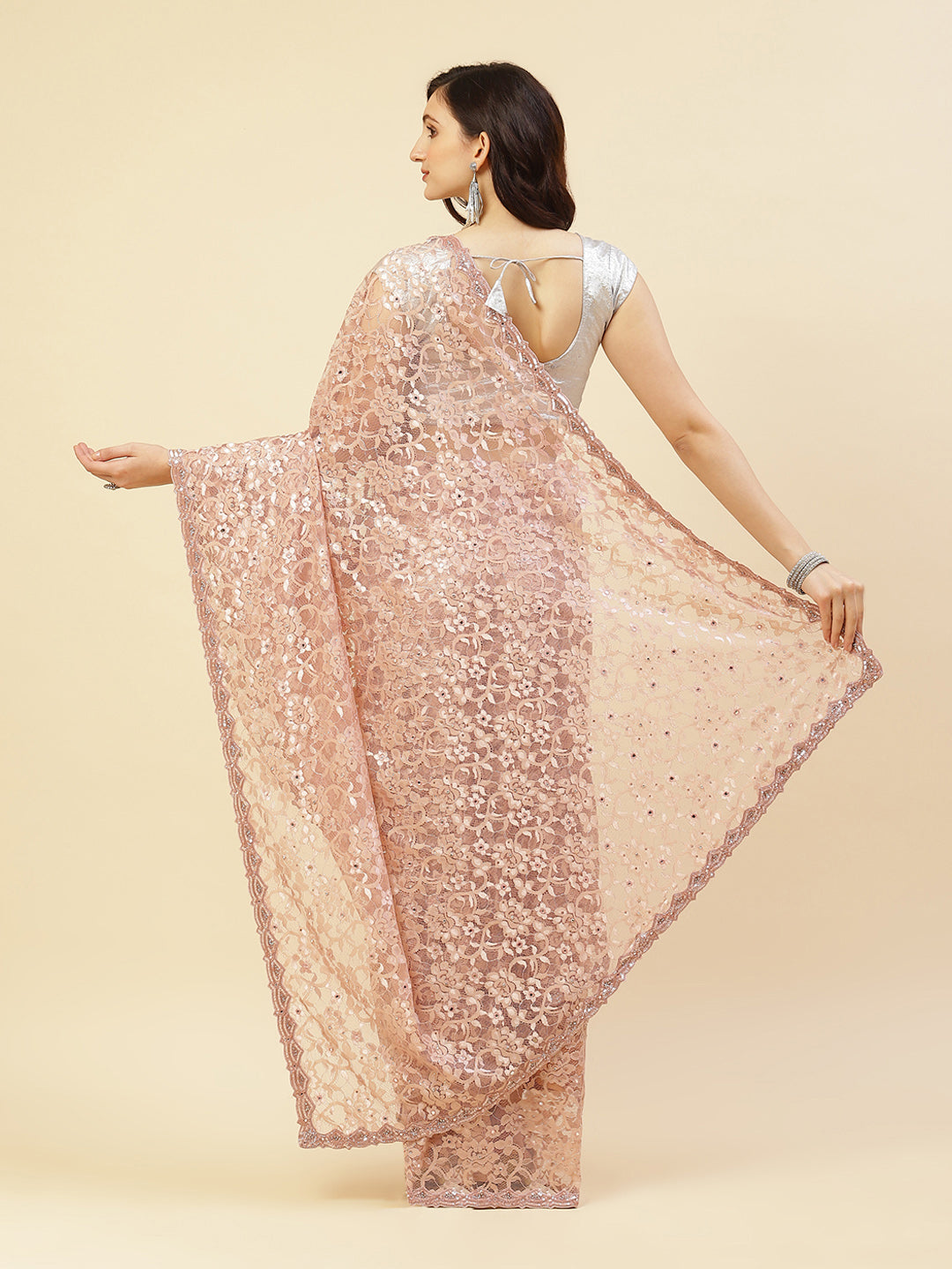 Stone Work Embroidered Lace Saree