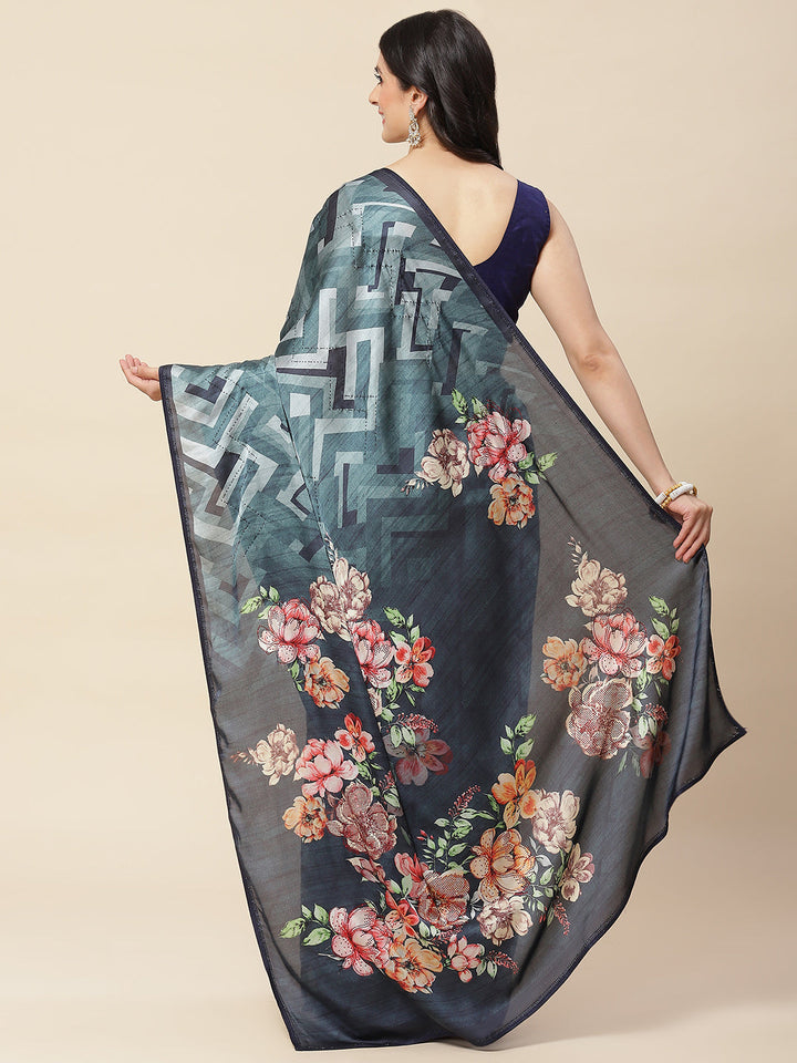 Abstract Digital Printed Satin Saree