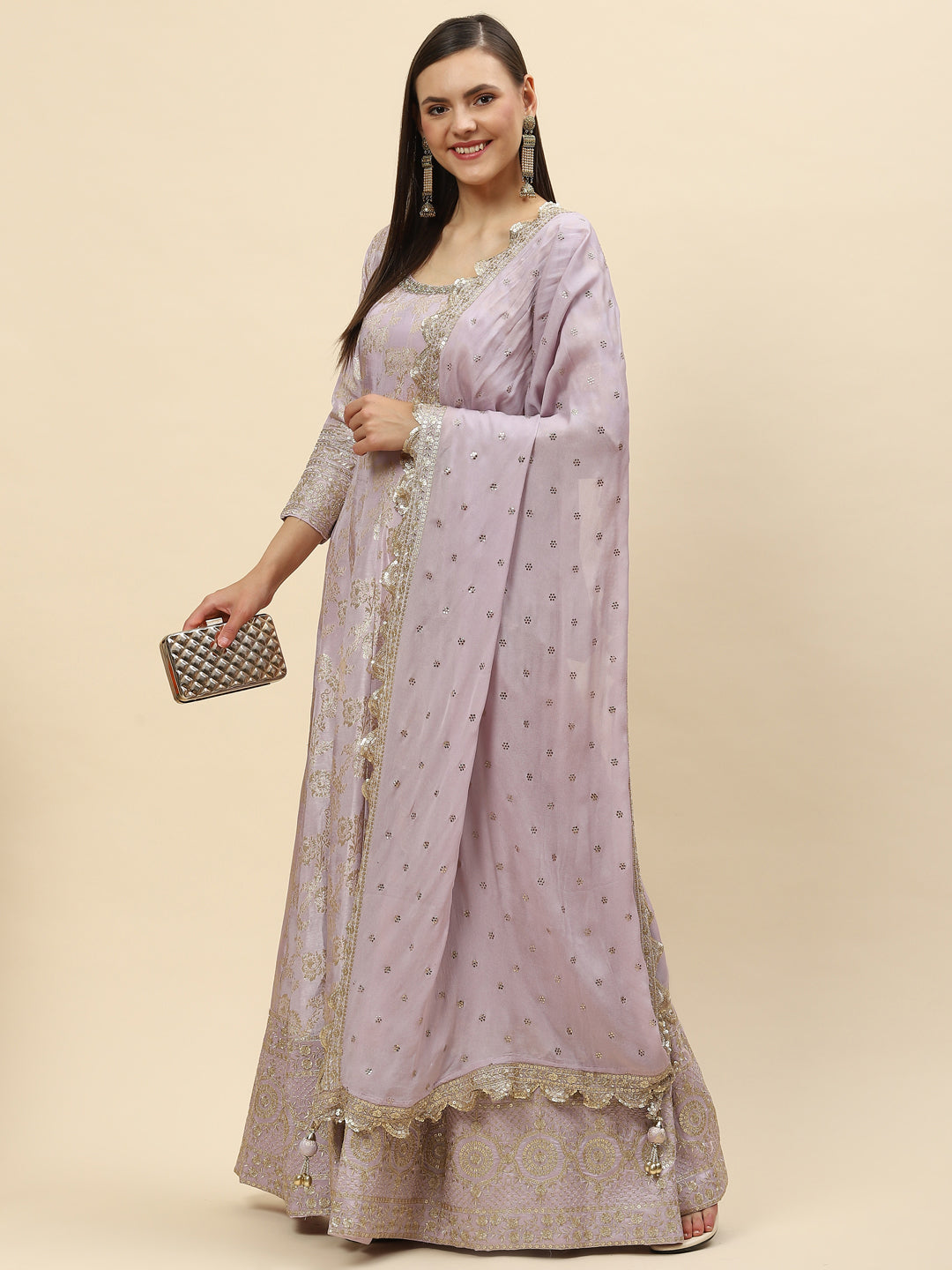 Brocade Embroidered Banarasi Handloom Kurta With Churidar &amp; Dupatta
