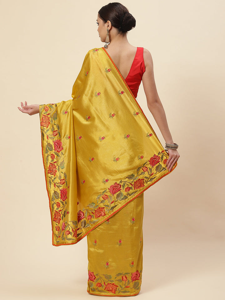 Floral Booti Embroidered Crepe Saree