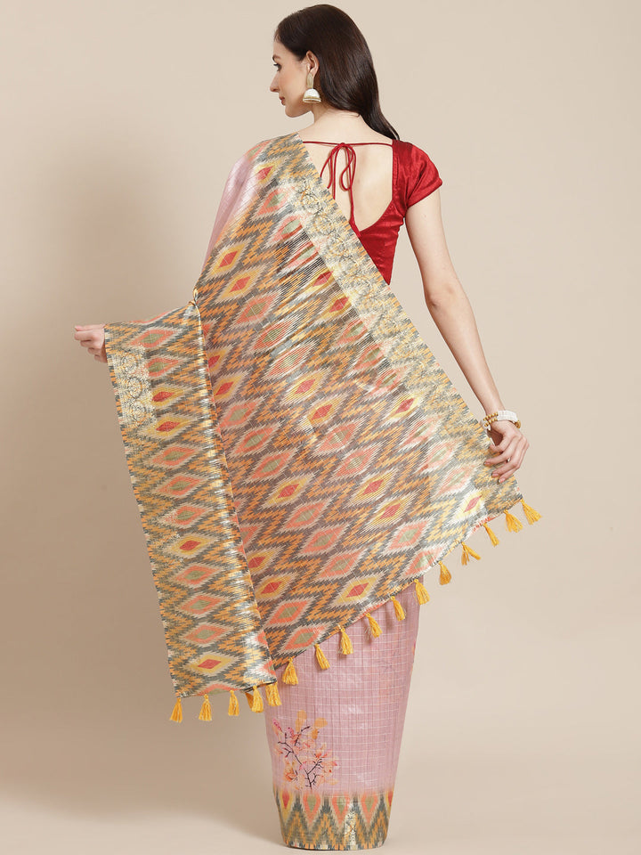 Floral Digital Printed Zari Border Art Handloom Woven Saree