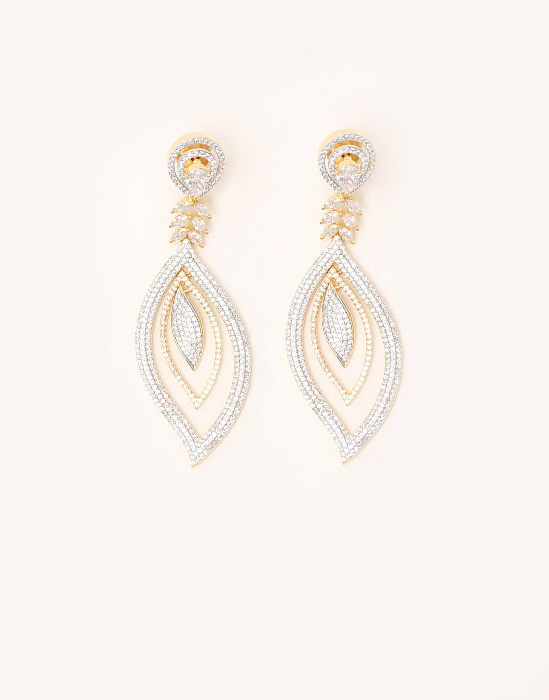 Gold Plated Leaf Shape Earrings Embellished With Diamond Stone
