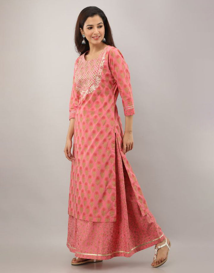 Printed Cotton Kurti With Plazzo