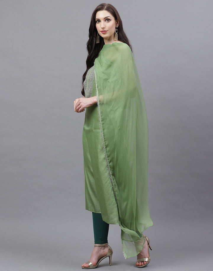 Embroidered Art Handloom Dupion Suit Piece With Chiffon Dupatta