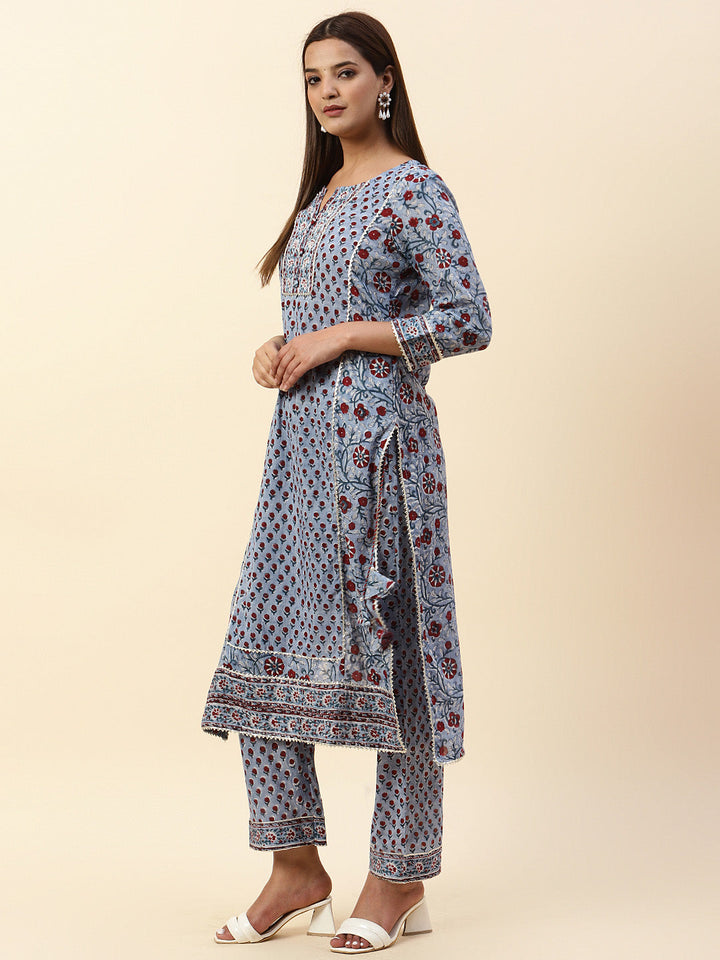 Floral Printed Cotton Kurta With Pants