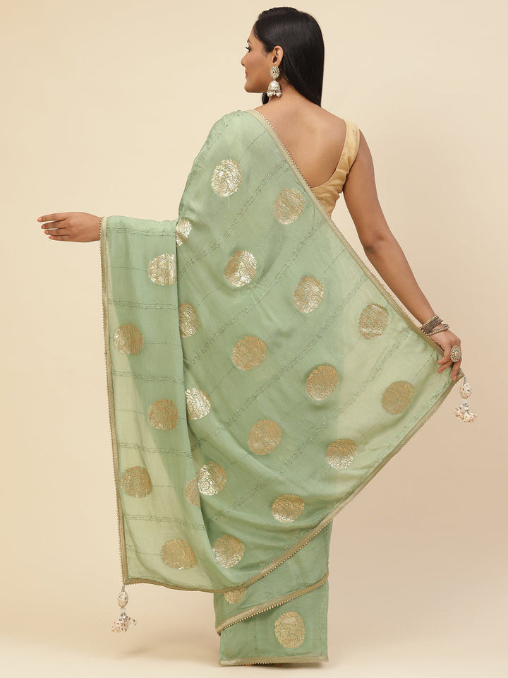 Zari Booti Crepe Plain Saree