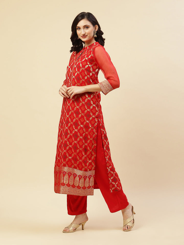 Embroidered Georgette Kurti With Pant