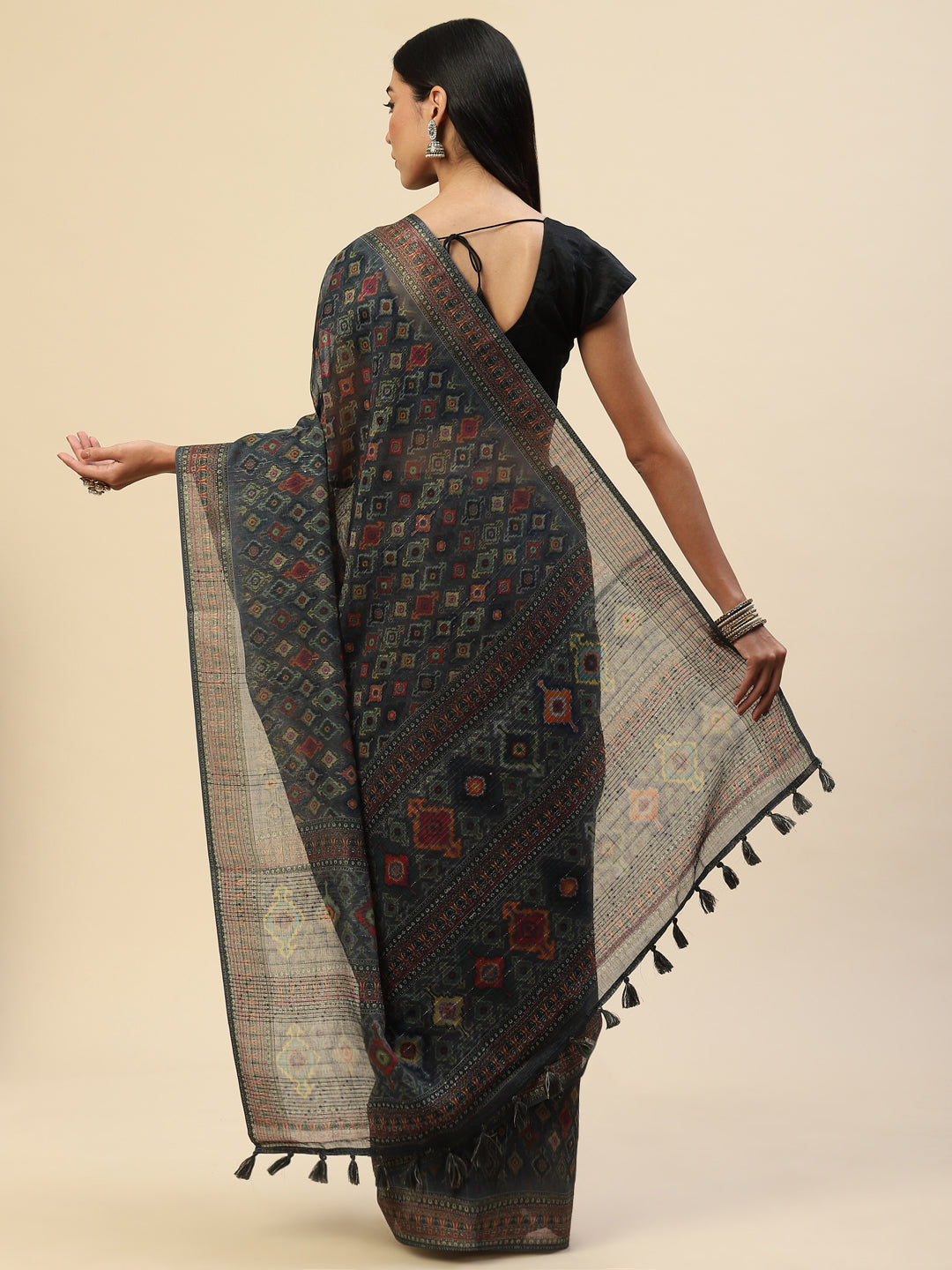 Digital Printed Sequin Cotton Saree