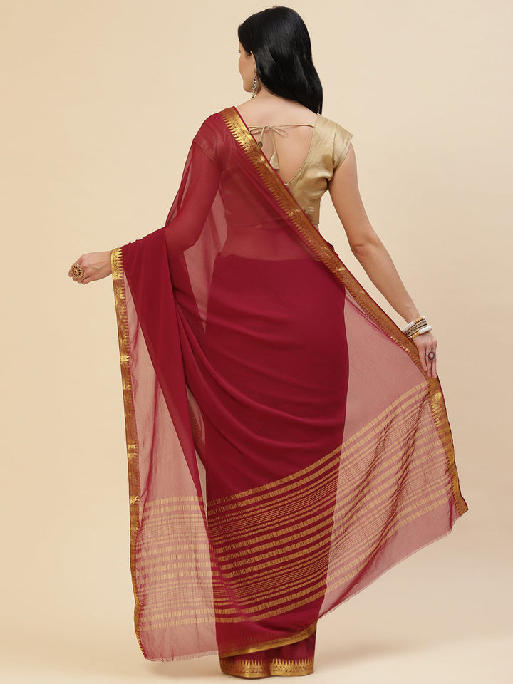 Plain Zari Border Chiffon Saree
